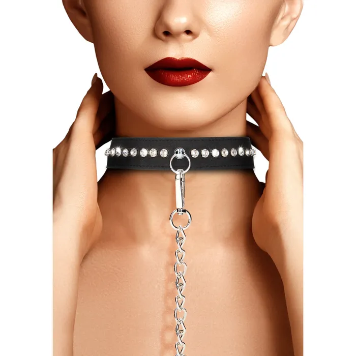 Couples Ouch Diamond Studded Collar With Leash Shots Toys Couples Ouch Diamond Studded Collar With Leash Shots Toys