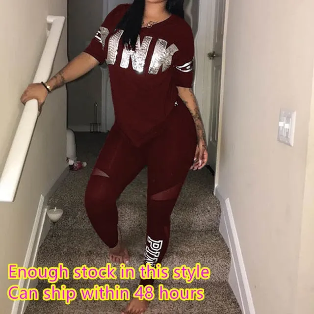DB Global Surplus Plus Size Casual 2 Piece Sets Womens Suit Tracksuits Set Pink Letter Print Plus Size Sweatsuit 3XL Top And Skinny Pants 2pcs Outfits DB Global Surplus Plus Size Casual 2 Piece Sets Womens Suit Tracksuits Set Pink Letter Print Plus Size Sweatsuit 3XL Top And Skinny Pants 2pcs Outfits