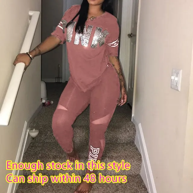 DB Global Surplus Plus Size Casual 2 Piece Sets Womens Suit Tracksuits Set Pink Letter Print Plus Size Sweatsuit 3XL Top And Skinny Pants 2pcs Outfits DB Global Surplus Plus Size Casual 2 Piece Sets Womens Suit Tracksuits Set Pink Letter Print Plus Size Sweatsuit 3XL Top And Skinny Pants 2pcs Outfits
