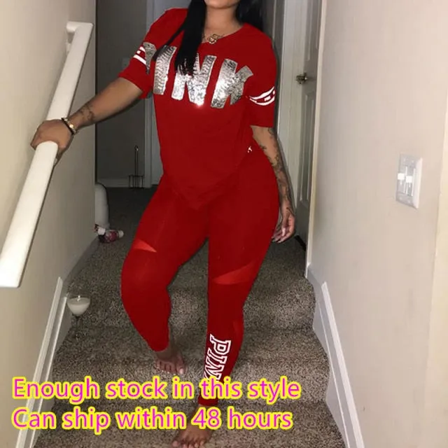 DB Global Surplus Plus Size Casual 2 Piece Sets Womens Suit Tracksuits Set Pink Letter Print Plus Size Sweatsuit 3XL Top And Skinny Pants 2pcs Outfits DB Global Surplus Plus Size Casual 2 Piece Sets Womens Suit Tracksuits Set Pink Letter Print Plus Size Sweatsuit 3XL Top And Skinny Pants 2pcs Outfits