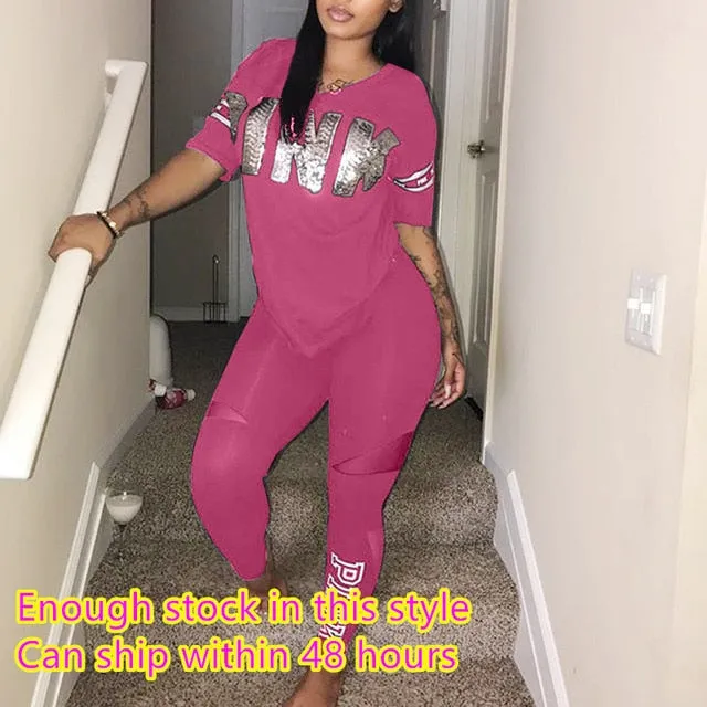 DB Global Surplus Plus Size Casual 2 Piece Sets Womens Suit Tracksuits Set Pink Letter Print Plus Size Sweatsuit 3XL Top And Skinny Pants 2pcs Outfits DB Global Surplus Plus Size Casual 2 Piece Sets Womens Suit Tracksuits Set Pink Letter Print Plus Size Sweatsuit 3XL Top And Skinny Pants 2pcs Outfits