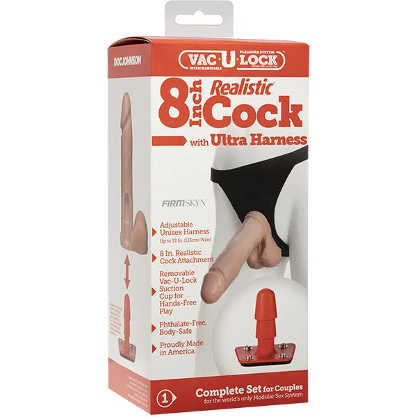 Dildos Doc Johnson VacULock 8 Inch Realistic Cock With Ultra Harness Dildos Doc Johnson VacULock 8 Inch Realistic Cock With Ultra Harness