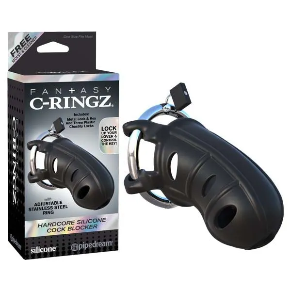 Male Sex Toys Pipedream Fantasy Cringz Hardcore Silicone Cock Blocker Black Cock Cage