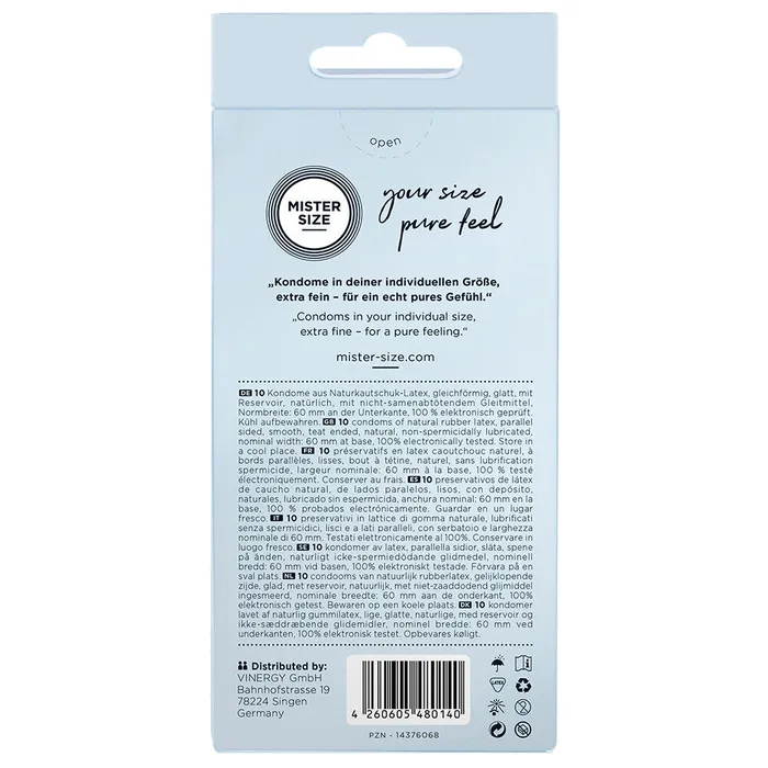 Mister Size 60mm Your Size Pure Feel Condoms 10 Pack Mister Size Male Sex Toys Mister Size 60mm Your Size Pure Feel Condoms 10 Pack Mister Size Male Sex Toys