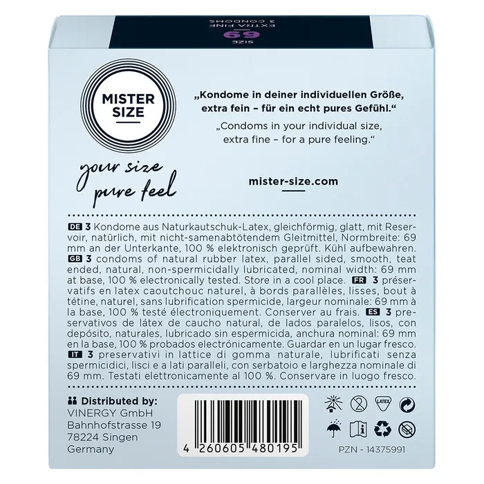 Mister Size 69mm Your Size Pure Feel Condoms 3 Pack Mister Size Male Sex Toys Mister Size 69mm Your Size Pure Feel Condoms 3 Pack Mister Size Male Sex Toys