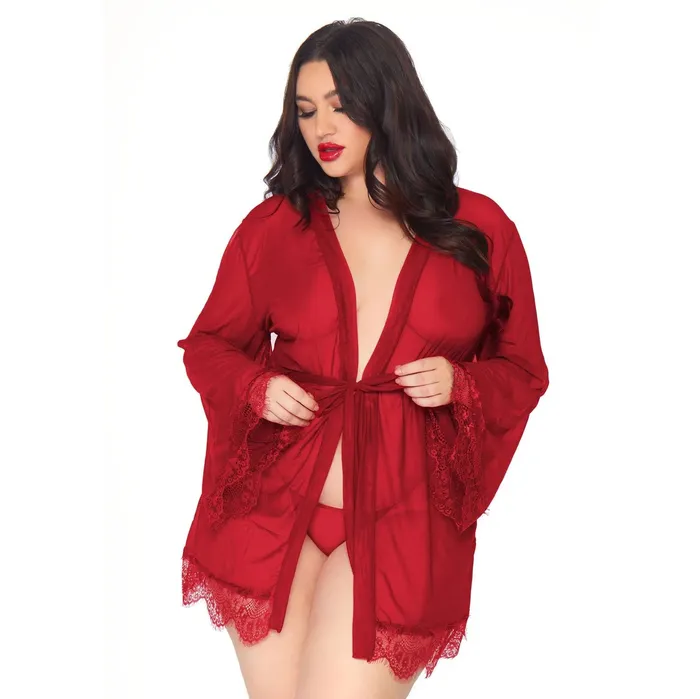 Plus Size Leg Avenue Lingerie Leg Avenue Burgundy Sheer Robe Plus Size UK 18 to 22
