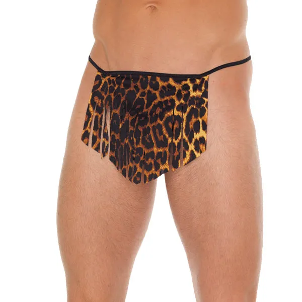 So Luxe Anal Mens Black GString With Leopard Loincloth