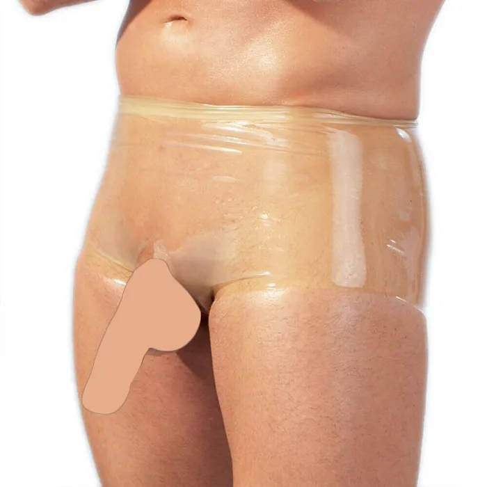 The Late X Male Sex Toys Latex Boxers With Penis Sleeve Clear Size LXL