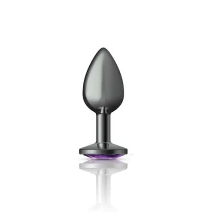 Cheeky Charms Anal | Cheeky Charms Gunmetal Round Butt Plug w Purple Jewel Small
