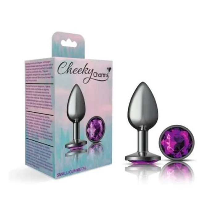 Cheeky Charms Anal | Cheeky Charms Gunmetal Round Butt Plug w Purple Jewel Small