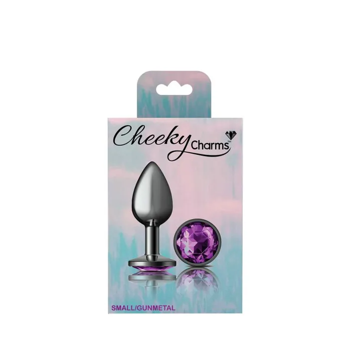 Cheeky Charms Anal | Cheeky Charms Gunmetal Round Butt Plug w Purple Jewel Small