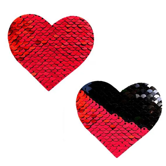 Perfectly Incorrect Anal Red to Black Flip Sequin Heart Pasties