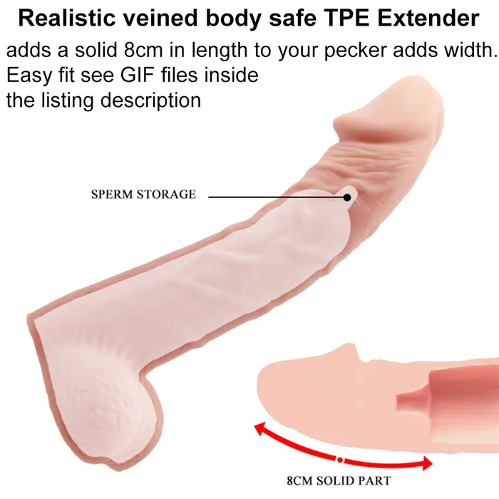 Baile Male Sex Toys Baile Large Realistic Penis Extender Sleeve Couples Cock Ring 21cm