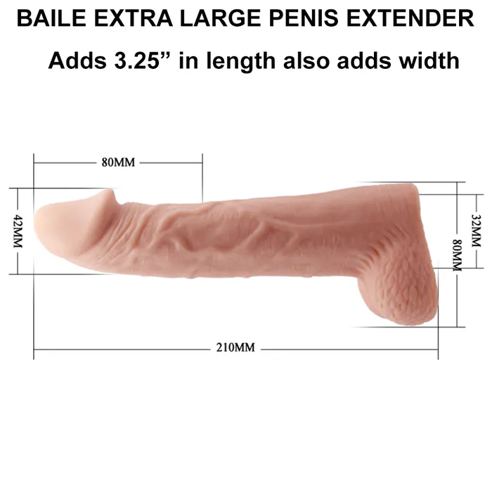 Baile Male Sex Toys Baile Large Realistic Penis Extender Sleeve Couples Cock Ring 21cm