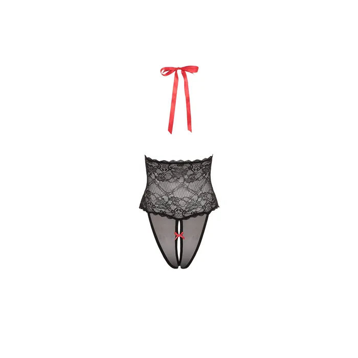 Barely Bare Anal Barely Bare V Plunge Lace Mesh Teddy Black