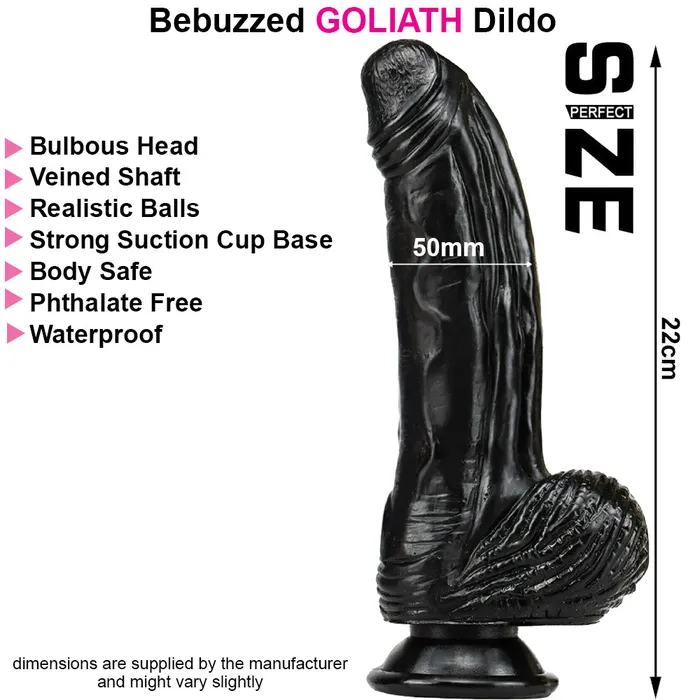 BeBuZZed Dildos Bebuzzed Goliath 85 Large Fat Dildo Veined Black BeBuZZed Dildos Bebuzzed Goliath 85 Large Fat Dildo Veined Black