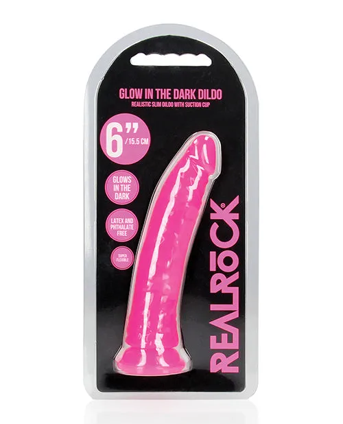 Dildos Shots America LLC RealRock 6 Slim Dildo Glow in the Dark Neon Pink