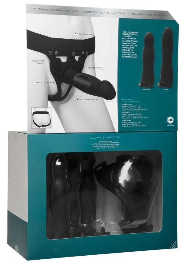Doc Johnson Body Extensions Hollow Silicone Vibrating 4 Piece StrapOn Set Female Sex Toys