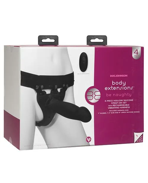 Doc Johnson Body Extensions Hollow Silicone Vibrating 4 Piece StrapOn Set Female Sex Toys