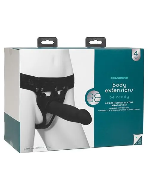 Doc Johnson Body Extensions Hollow Silicone Vibrating 4 Piece StrapOn Set Female Sex Toys