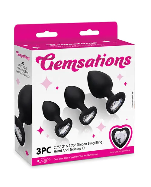 Electric Eel INC Gemsations Silicone Bling Bling Heart Anal Training Kit Black Anal