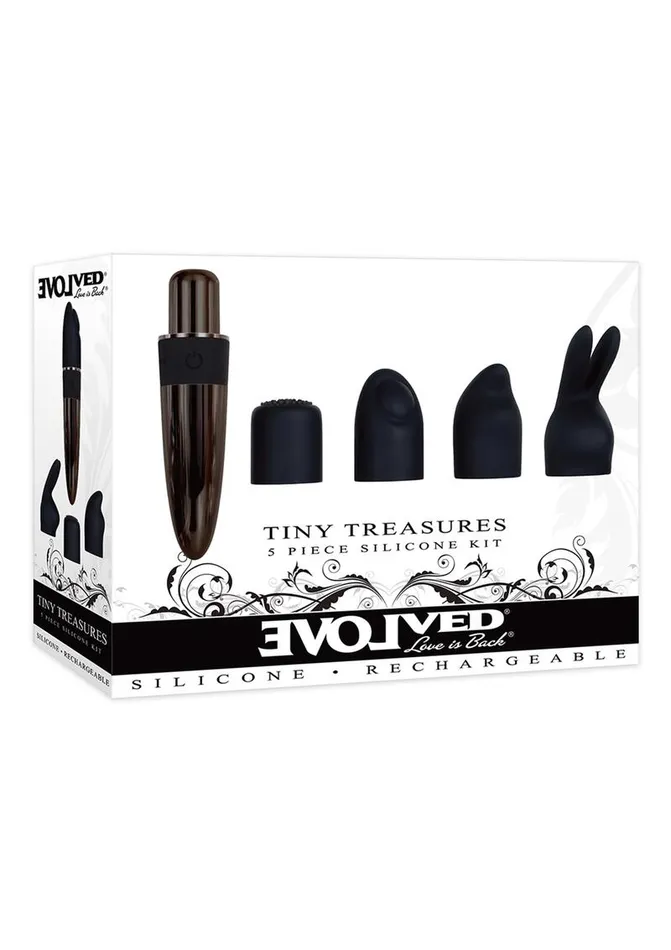 Evolved Female Sex Toys Tiny Treasures Silicone Rechargeable Vibrator with Multiple Attachments