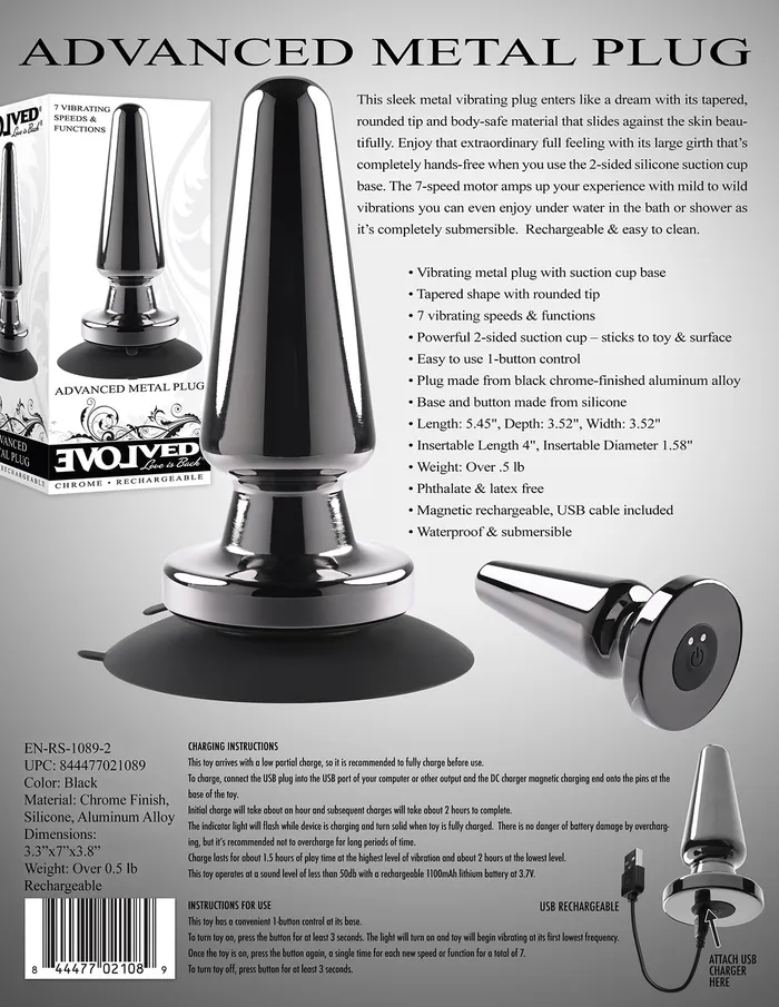 Evolved Novelties Advanced Metal Plug Vibrating Metal Plug With Suction Cup Base Male Sex Toys