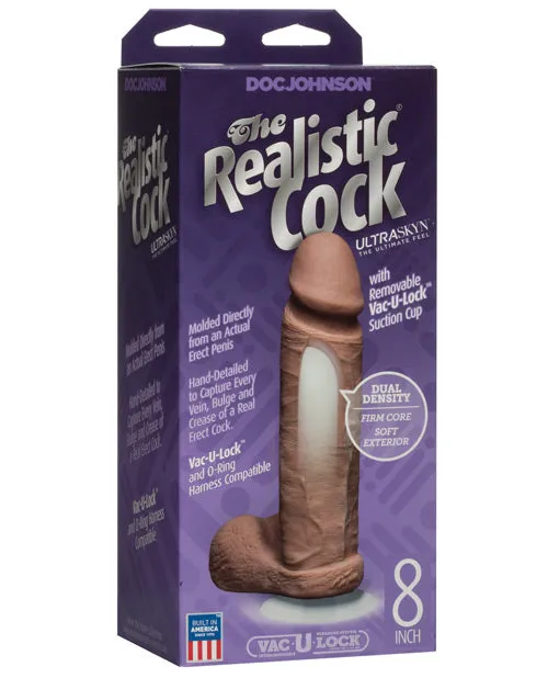 Female Sex Toys Doc Johnson Realistic 8 Ultraskyn Cock with Balls Brown
