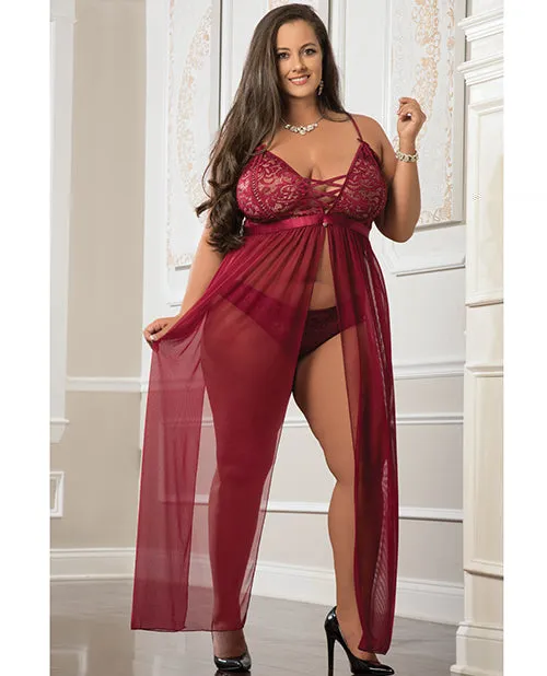G World Intimates Plus Size Wine Long Sheer Dress Panty Set Plus Size