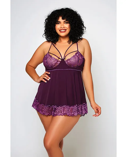 Icollection Lingerie Plus Size Plus Size Purple Cross Dye Babydoll Set 1X