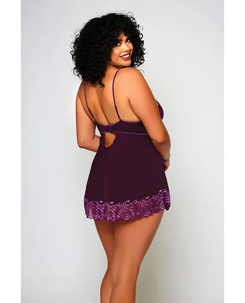 Icollection Lingerie Plus Size Plus Size Purple Cross Dye Babydoll Set 1X