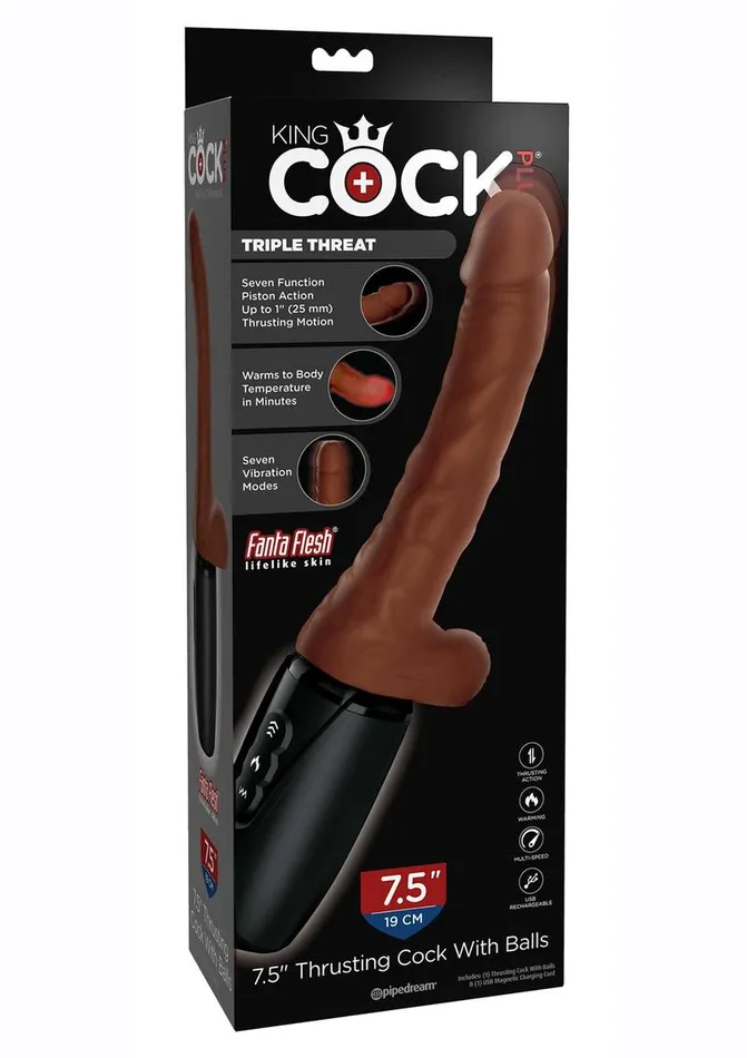 King Cock Female Sex Toys King Cock Plus Rechargeable Thrusting Dildo with Balls