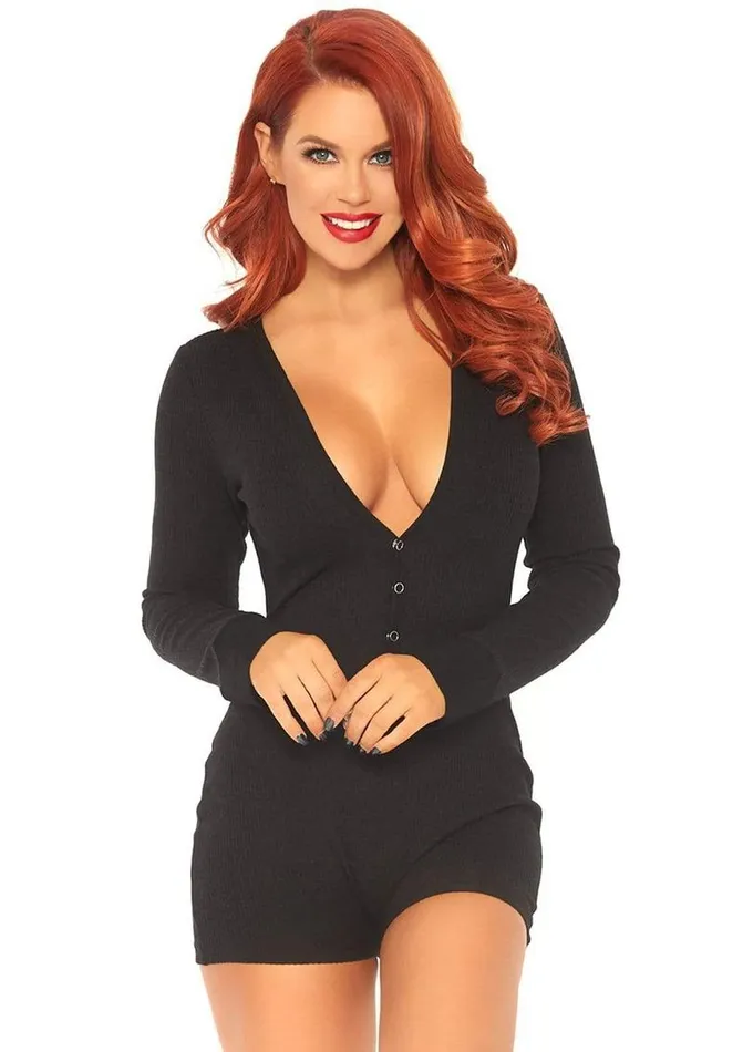 Leg Avenue Leg Avenue Brushed Rib Romper Long Johns with Cheeky Snap Closure Back Flap Female Sex Toys Leg Avenue Leg Avenue Brushed Rib Romper Long Johns with Cheeky Snap Closure Back Flap Female Sex Toys