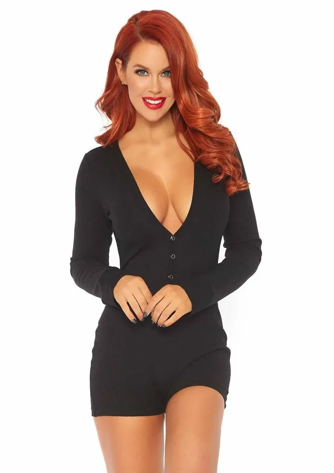 Leg Avenue Leg Avenue Brushed Rib Romper Long Johns with Cheeky Snap Closure Back Flap Female Sex Toys Leg Avenue Leg Avenue Brushed Rib Romper Long Johns with Cheeky Snap Closure Back Flap Female Sex Toys