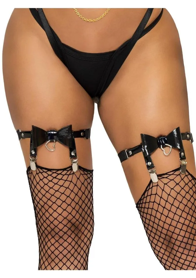 Leg Avenue Male Sex Toys Vegan Leather Thigh High Bow Garter with Adjustable Straps and Heart Ring Accent Leg Avenue Male Sex Toys Vegan Leather Thigh High Bow Garter with Adjustable Straps and Heart Ring Accent