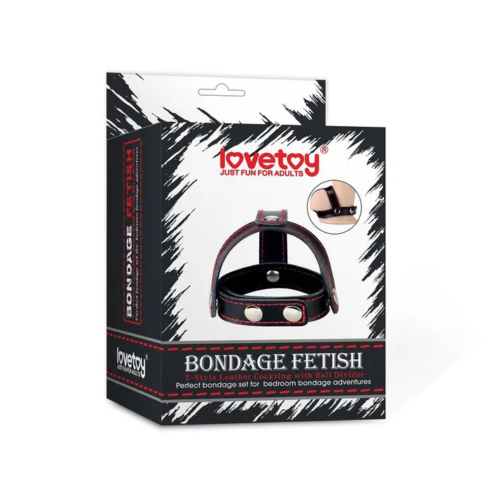 Lovetoy Bondage Fetish TStyle Leather Cockring With Ball Divider Black Lovetoy Restraints