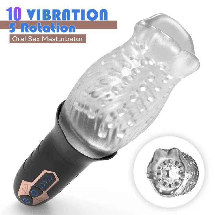 Male Sex Toys SIMU HAPPPY 360Automatic Rotation Vibrator Bare Sleeve 10 Vibration 5 Rotation Oral Sex Masturbator