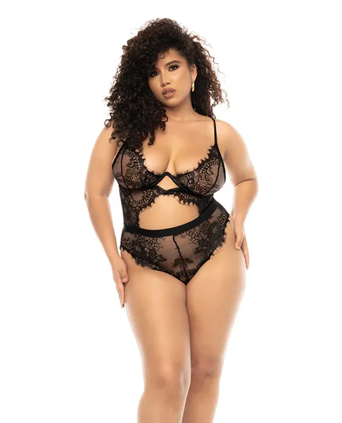 Mapale Plus Size Plus Size Black Floral Lace Teddy 1X2X