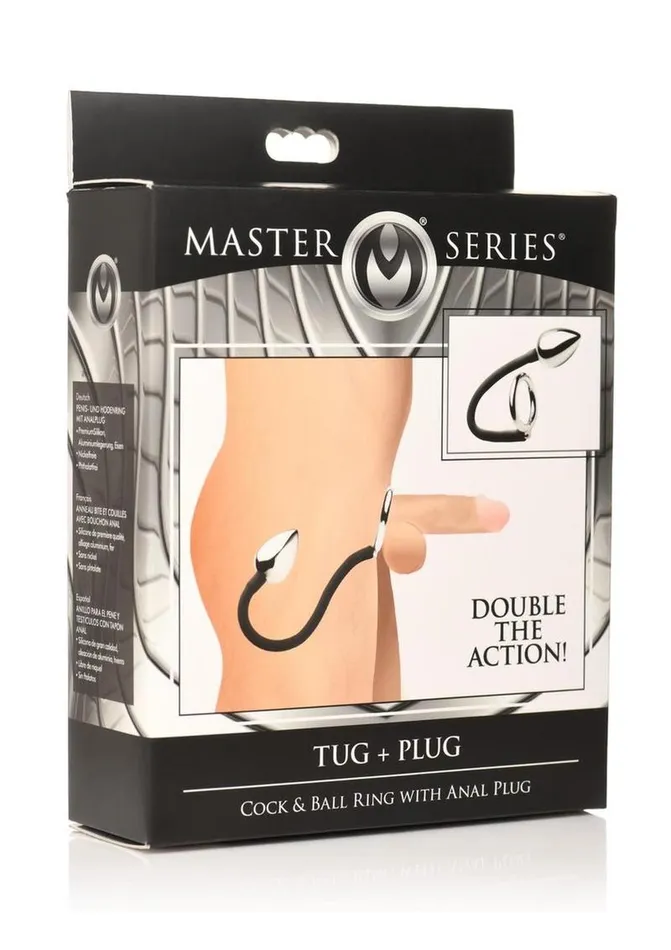 Master Series Male Sex Toys Master Series Tug Plug Aluminum Cock and Ball Ring with Anal Plug Master Series Male Sex Toys Master Series Tug Plug Aluminum Cock and Ball Ring with Anal Plug