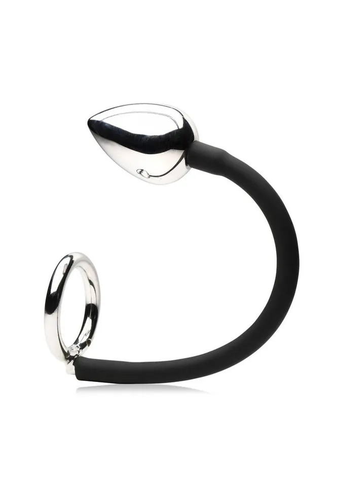 Master Series Male Sex Toys Master Series Tug Plug Aluminum Cock and Ball Ring with Anal Plug