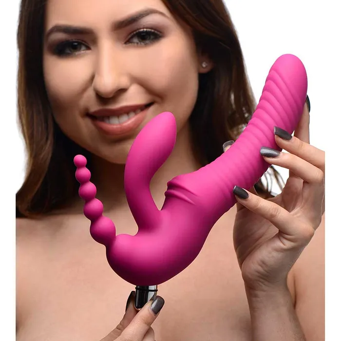 Nice and nasty Bz Female Sex Toys U STRAP Regal Rider Vibrating Strapless Strap on Triple G Dildo Pink