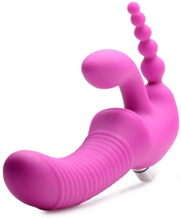 Nice and nasty Bz Female Sex Toys U STRAP Regal Rider Vibrating Strapless Strap on Triple G Dildo Pink
