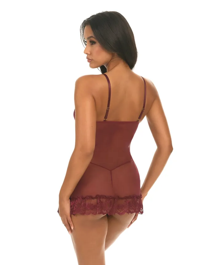 Oh La La Cheri Male Sex Toys Valentine Lacey Babydoll GString Zinfandel Medium
