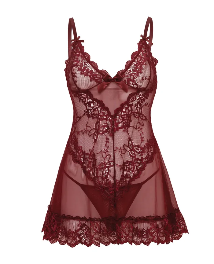 Oh La La Cheri Male Sex Toys Valentine Lacey Babydoll GString Zinfandel Medium