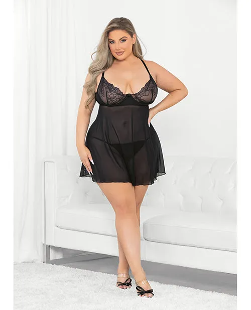Plus Size Escante INC Plus Size Black Raised Embroidery Lace Babydoll 2X