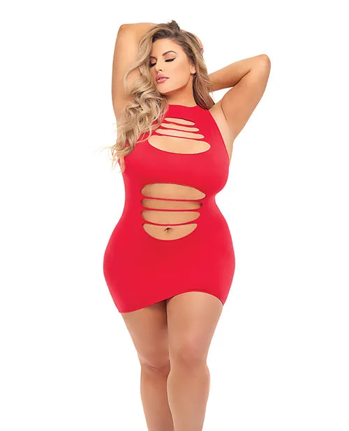 Rene Rofe Plus Size Red Cant Commit Shredded Dress up to 3X Plus Size