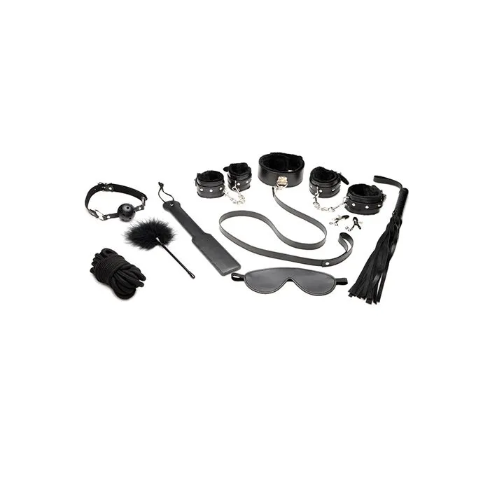 Xr LLC Anal Master Series Hook Up 10pc Plush Bondage Set Black