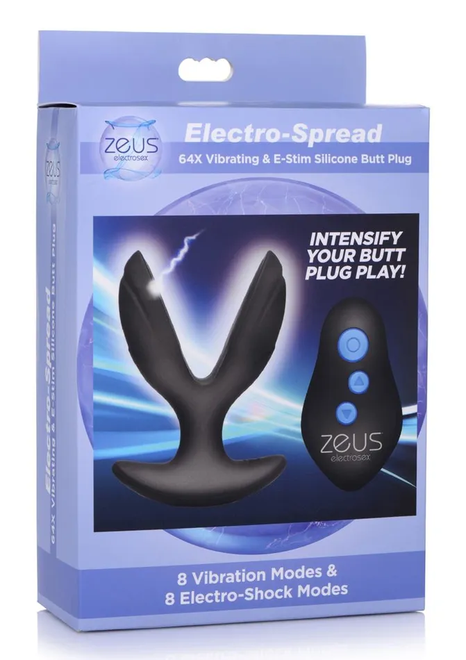 Zeus Electrosex Male Sex Toys Zeus ElectroSpread 64x Vibrating and EStim Silicone Rechargeable Butt Plug with Remote Control